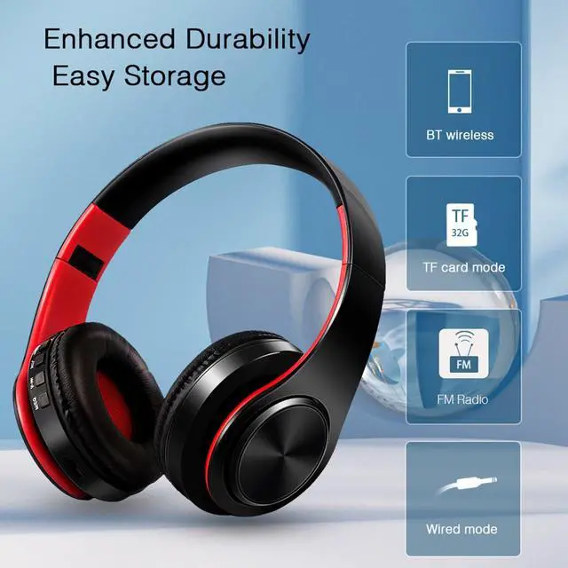 Alt view image 3 of 6 - Bluetooth Over The Ear Headphone Stereo Sound Computer PC Headset for Gaming Meeting Chat with Mic/Soft Earmuffs/Foldable/TF 3.5mm Jack for Universal Connectivity (black red)