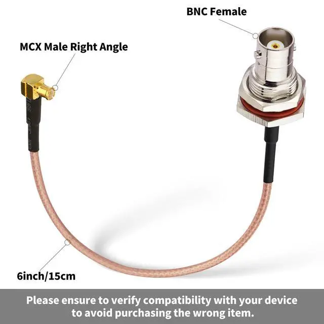 Alt view image 2 of 6 - BNC Bulkhead Female to MCX Male RG316 Coaxial Cable 6inch 2-Pack | BNC to MCX RF Coax Cables Compatible with RF Applications SDR Antenna Amateur Radio HAM Radio etc