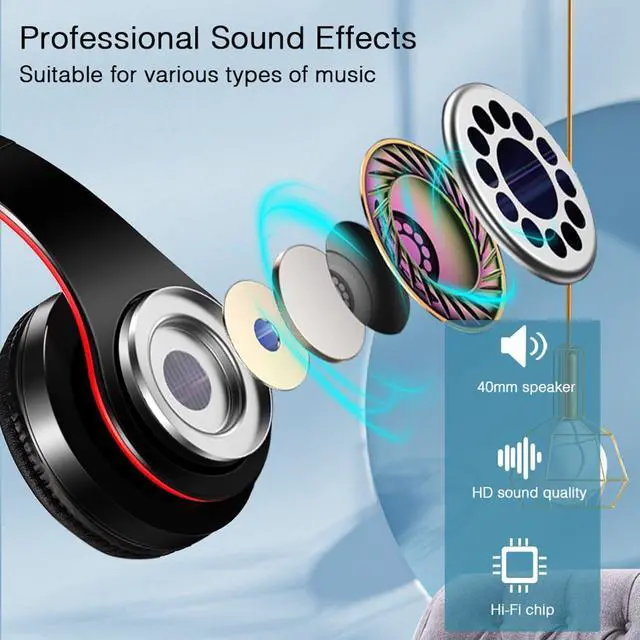 Alt view image 2 of 6 - Bluetooth Over The Ear Headphone Stereo Sound Computer PC Headset for Gaming Meeting Chat with Mic/Soft Earmuffs/Foldable/TF 3.5mm Jack for Universal Connectivity (black red)