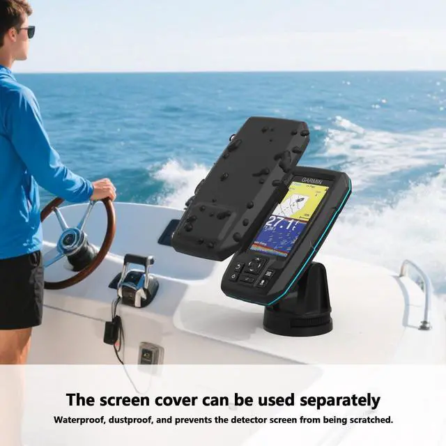 Alt view image 5 of 7 - Fish Finder Waterproof Cover, Marine Navigation Protection with Sunvisor, Compatible with Garmin Striker Plus 4 and Garmin Striker Vivid 4cv (Black)