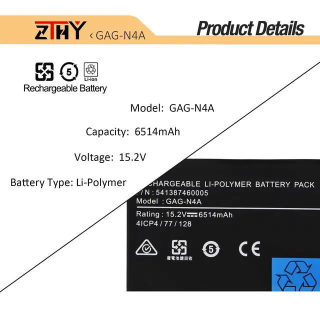 Alt view image 3 of 7 - GAG-N4A Laptop Battery Replacement for Gigabyte Aorus 15 XE5 15X ASF 17 XE4 | 17X AZF, Aorus 15G KB KC XB XC WB YB YC, Aorus 15P XC XD YD, Aorus 17G YD 17H, Aero 15 OLED XD, Aero 16 XE5 15.2V 6514mAh