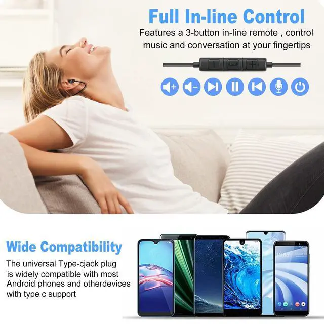 Alt view image 4 of 7 - 2PCS Sleep Wired Headphones with USB C Plug | Built-in Remote, Music & Phone Call Control, Volume Control, iPhone 15 Compatible, Samsung Android Compatible