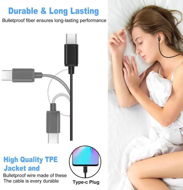Alt view image 6 of 7 - 2PCS Sleep Wired Headphones with USB C Plug | Built-in Remote, Music & Phone Call Control, Volume Control, iPhone 15 Compatible, Samsung Android Compatible