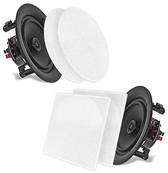 Main image of 5.25'' In-Wall/In-Ceiling Dual Speakers (Pair) - 2-Way Woofer Speaker System 1/2 Polymer Tweeter Flush Mount w/ 80Hz - 20kHz Frequency Response 150 Watts Peak 8 Ohm Rating - PDIC56 (White)