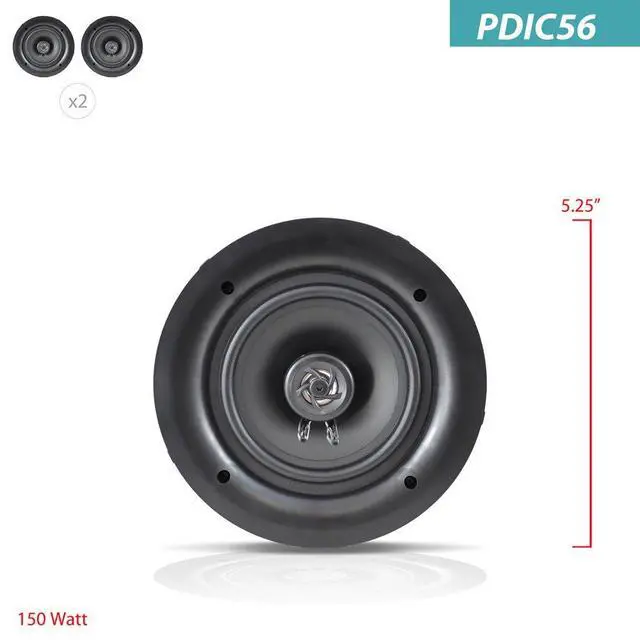 Alt view image 3 of 7 - 5.25'' In-Wall/In-Ceiling Dual Speakers (Pair) - 2-Way Woofer Speaker System 1/2 Polymer Tweeter Flush Mount w/ 80Hz - 20kHz Frequency Response 150 Watts Peak 8 Ohm Rating - PDIC56 (White)