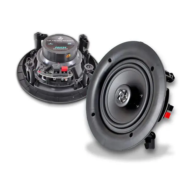 Alt view image 4 of 7 - 5.25'' In-Wall/In-Ceiling Dual Speakers (Pair) - 2-Way Woofer Speaker System 1/2 Polymer Tweeter Flush Mount w/ 80Hz - 20kHz Frequency Response 150 Watts Peak 8 Ohm Rating - PDIC56 (White)
