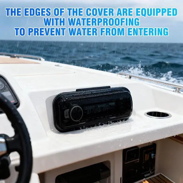 Alt view image 2 of 7 - Durable Water Resistant Radio Stereo Cover Waterproof Boat Stereo Protector Shield with Flip-Up Door UV-Resistant ABS Housing, Includes Mounting Gasket (Black)