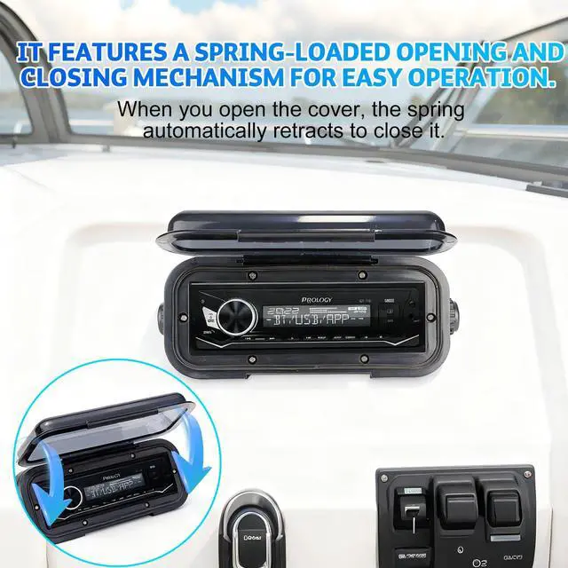 Alt view image 3 of 7 - Durable Water Resistant Radio Stereo Cover Waterproof Boat Stereo Protector Shield with Flip-Up Door UV-Resistant ABS Housing, Includes Mounting Gasket (Black)