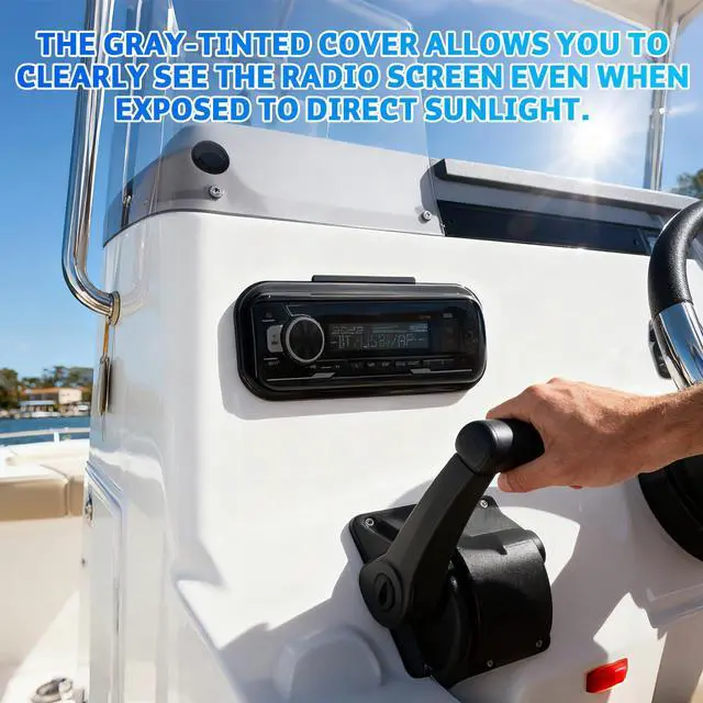 Alt view image 4 of 7 - Durable Water Resistant Radio Stereo Cover Waterproof Boat Stereo Protector Shield with Flip-Up Door UV-Resistant ABS Housing, Includes Mounting Gasket (Black)