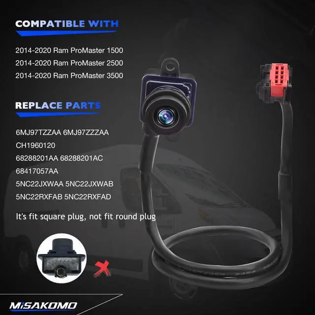 Alt view image 2 of 7 - Rear View Backup Camera, Compatible with 2014-2020 Dodge Ram ProMaster 1500 2500 3500, Replace 6MJ97ZZZAA 68288201AA, Waterproof Back Up Camera Reverse Camera