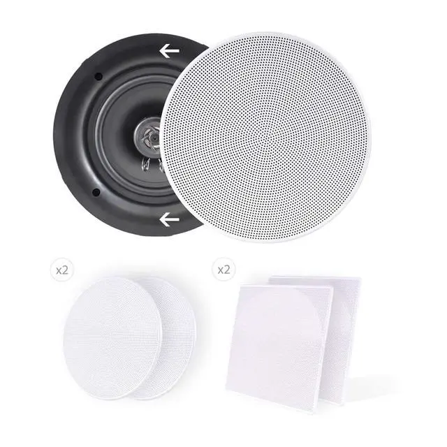 Alt view image 5 of 7 - 5.25'' In-Wall/In-Ceiling Dual Speakers (Pair) - 2-Way Woofer Speaker System 1/2 Polymer Tweeter Flush Mount w/ 80Hz - 20kHz Frequency Response 150 Watts Peak 8 Ohm Rating - PDIC56 (White)