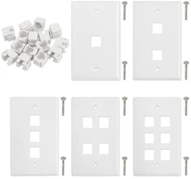 Main image of 30 Pack 1/2/3/4/6 Port White Keystone Wall Plate with Screw and 30Pcs Standard Size Keystone Jack Insert