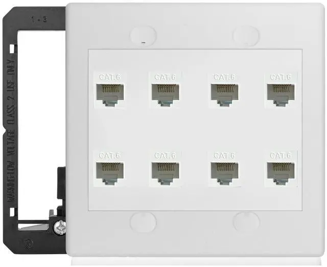Main image of 8 Port Ethernet Wall Plate White Cat6 Keystone Jack RJ45 Outlet Network Cables Inline Coupler Wires Connector Date Box Cover with 2Gang Low Voltage Mount