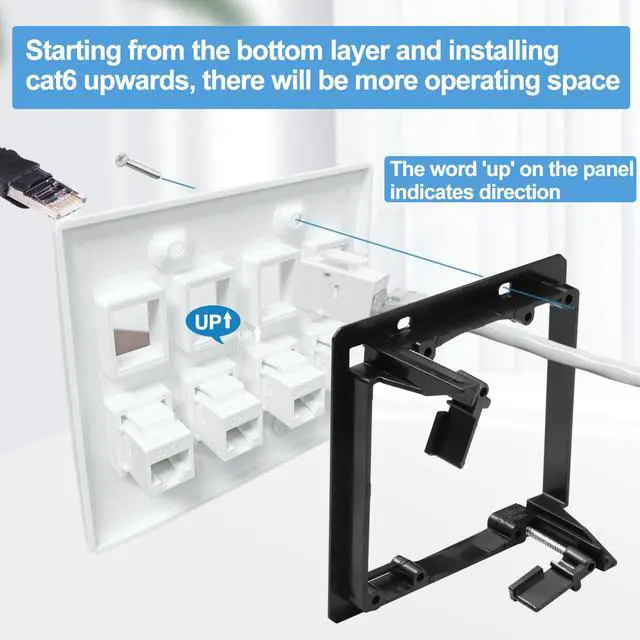Alt view image 3 of 6 - 8 Port Ethernet Wall Plate White Cat6 Keystone Jack RJ45 Outlet Network Cables Inline Coupler Wires Connector Date Box Cover with 2Gang Low Voltage Mount