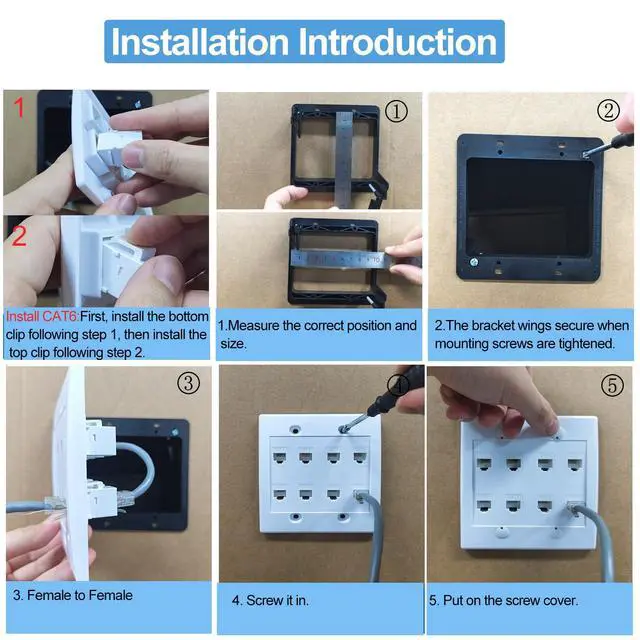 Alt view image 4 of 6 - 8 Port Ethernet Wall Plate White Cat6 Keystone Jack RJ45 Outlet Network Cables Inline Coupler Wires Connector Date Box Cover with 2Gang Low Voltage Mount