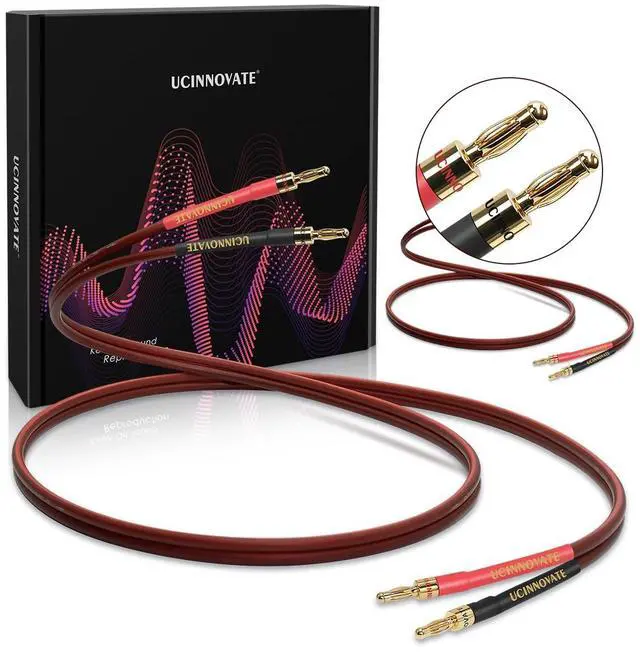 Main image of Speaker Cable with Banana Plugs, 2 Pack 9.8ft/3m 14 Gauge Speaker Wire with Gold-Plated Banana Plugs, Home Theater OFC Speaker Wire Cable for Hi-Fi & Home Audio, Amp, Vintage Speakers
