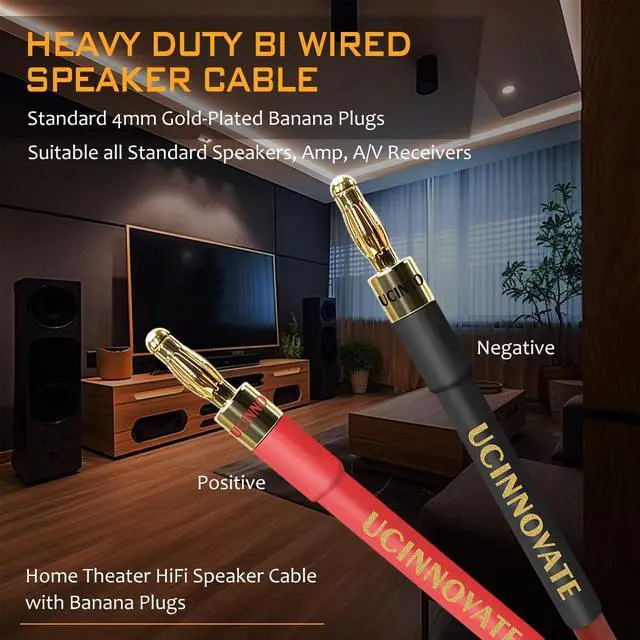 Alt view image 3 of 6 - Speaker Cable with Banana Plugs, 2 Pack 9.8ft/3m 14 Gauge Speaker Wire with Gold-Plated Banana Plugs, Home Theater OFC Speaker Wire Cable for Hi-Fi & Home Audio, Amp, Vintage Speakers