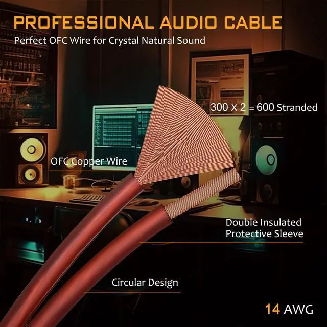 Alt view image 4 of 6 - Speaker Cable with Banana Plugs, 2 Pack 9.8ft/3m 14 Gauge Speaker Wire with Gold-Plated Banana Plugs, Home Theater OFC Speaker Wire Cable for Hi-Fi & Home Audio, Amp, Vintage Speakers
