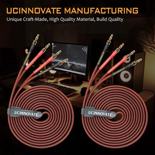 Alt view image 6 of 6 - Speaker Cable with Banana Plugs, 2 Pack 9.8ft/3m 14 Gauge Speaker Wire with Gold-Plated Banana Plugs, Home Theater OFC Speaker Wire Cable for Hi-Fi & Home Audio, Amp, Vintage Speakers