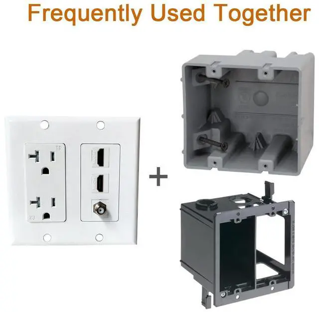 Alt view image 6 of 6 - 20Amp Power Outlet with 2 HDMI Coax Wall Plate - Power Outlet with 2 Port HDMI Keystone Jack, 1 Coax Cable TV F Type