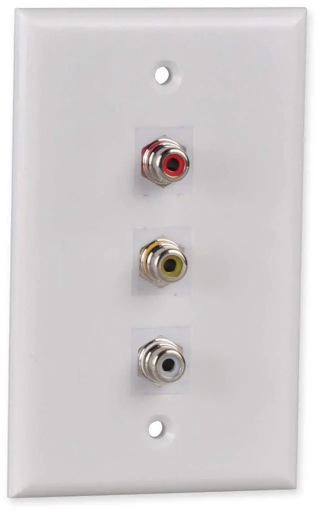 Main image of RCA Wall Plate, White 3-Port RCA Wall Plate with Removable F/F RCA Keystone Jack Inserts for Composite Audio/Video