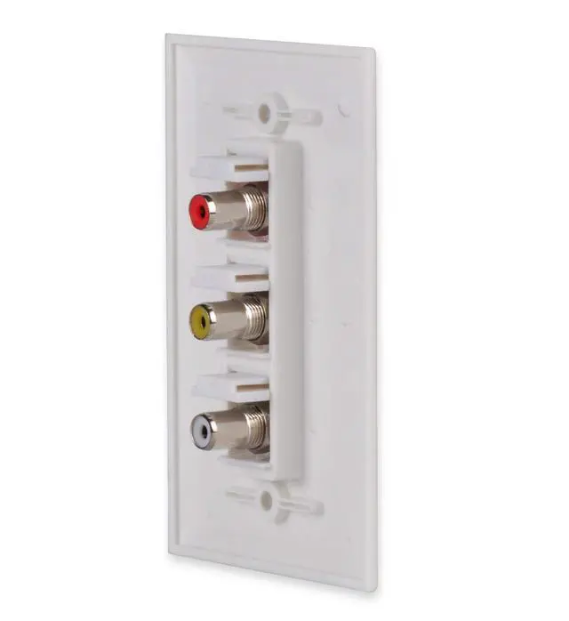 Alt view image 2 of 5 - RCA Wall Plate, White 3-Port RCA Wall Plate with Removable F/F RCA Keystone Jack Inserts for Composite Audio/Video