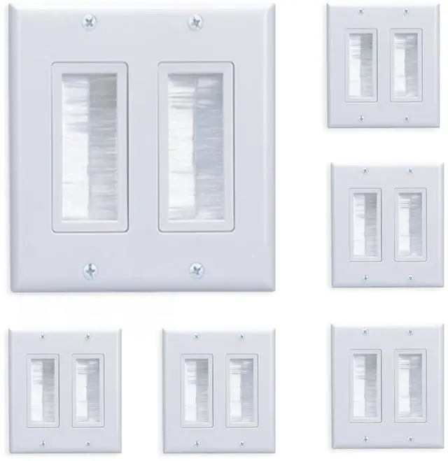 Main image of 2-Gang Brush Wall Plate 6-Pack, Dual Gang Wall Plate for Cables Pass Through Wall Plate Cover, The brush plate and wall plate for Home Theater, HDTV, HDMI Cable Pass Through, White