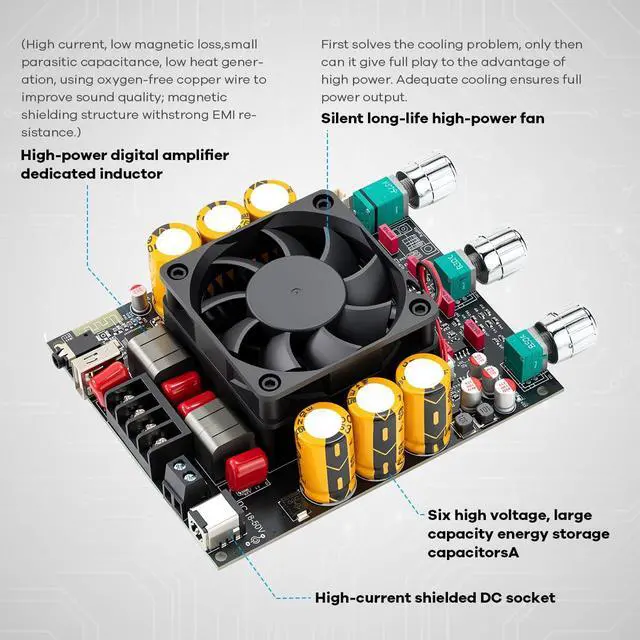 Alt view image 4 of 6 - TPA3255 Bluetooth 5.3 Power Amplifier Board 300W+300W | 2.0 Channel Stereo HiFi Digital Amp Board Audio Receiver with Treble Bass Control for DIY Passive Speakers