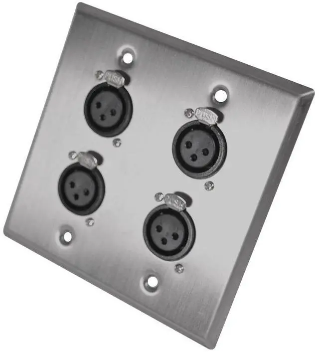 Main image of Speakers Stainless Steel Wall Plate - 2 Gang with 4 XLR Female Connectors