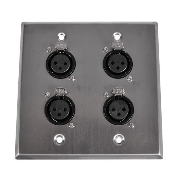 Alt view image 2 of 3 - Speakers Stainless Steel Wall Plate - 2 Gang with 4 XLR Female Connectors
