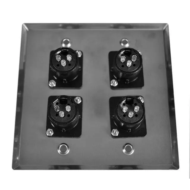 Alt view image 3 of 3 - Speakers Stainless Steel Wall Plate - 2 Gang with 4 XLR Female Connectors