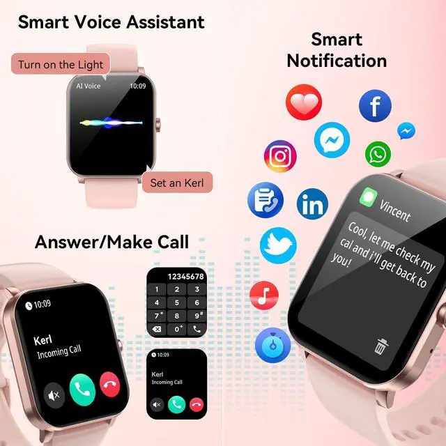 Alt view image 2 of 7 - Smart Watch, 1.85" Smartwatch for Men Women (Answer/Make Call), Heart Rate, Sleep Monitor, Pedometer, Spo2, Activity Tracker, IP68 Waterproof Fitness Watch for Android iOS (Rose Gold)
