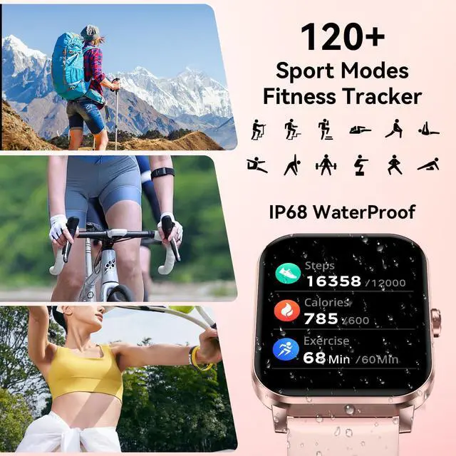 Alt view image 3 of 7 - Smart Watch, 1.85" Smartwatch for Men Women (Answer/Make Call), Heart Rate, Sleep Monitor, Pedometer, Spo2, Activity Tracker, IP68 Waterproof Fitness Watch for Android iOS (Rose Gold)
