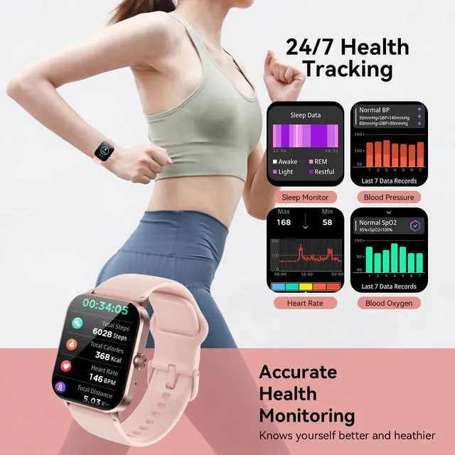 Alt view image 4 of 7 - Smart Watch, 1.85" Smartwatch for Men Women (Answer/Make Call), Heart Rate, Sleep Monitor, Pedometer, Spo2, Activity Tracker, IP68 Waterproof Fitness Watch for Android iOS (Rose Gold)
