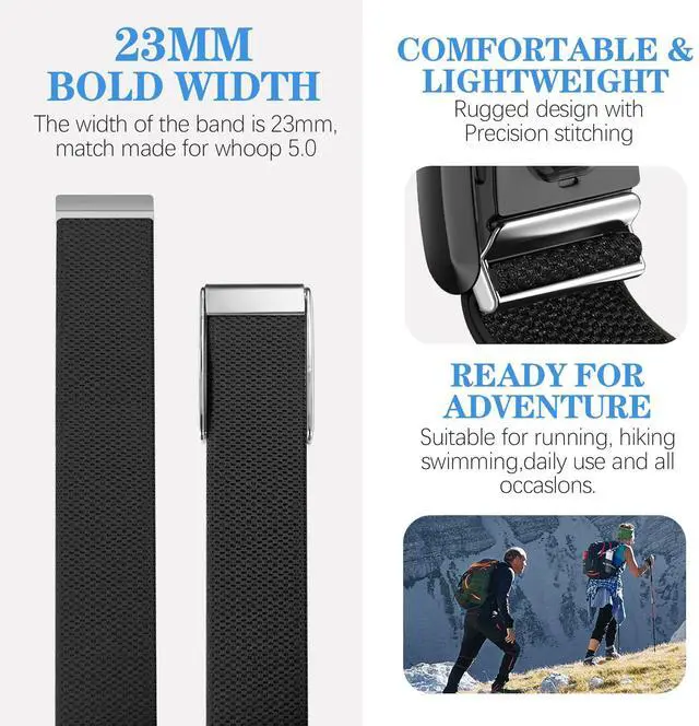 Alt view image 3 of 6 - Nylon Sports Ankle/Bicep Band Compatible with Whoop 5.0 One, Peak and Life,Adjustable Waterproof Replacement Ankle/Bicep Strap for Whoop Band 5.0 Men Women