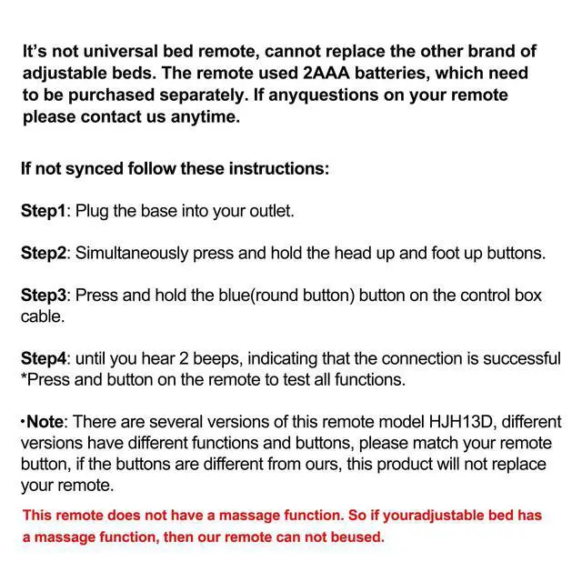 Alt view image 5 of 6 - Replacement Remote Control for Bed Tech Bedtech BT2000, for Lucid L300, for Milemont Richmat HJH13D Adjustable Bed, for AMBEE21 CastleBeds (Not BT Version)