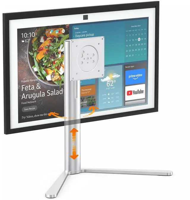 Main image of Aluminum Stand for Echo Show 21 & Display, Single-Hand Height Adjustable, Swivel & Tilt Angle, Portrait Landscape Switch, Heavy Base Stable Desktop VESA Mount for Kitchen Living Room