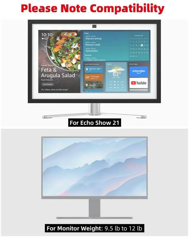 Alt view image 2 of 7 - Aluminum Stand for Echo Show 21 & Display, Single-Hand Height Adjustable, Swivel & Tilt Angle, Portrait Landscape Switch, Heavy Base Stable Desktop VESA Mount for Kitchen Living Room