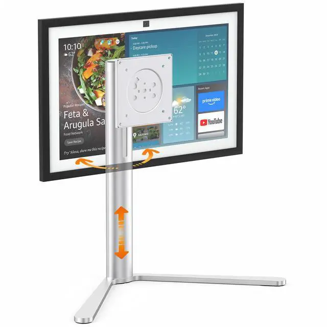 Main image of Aluminum Stand for Echo Show 15 & Display, Single-Hand Height Adjustable, Swivel & Tilt Angle, Portrait Landscape Switch, Heavy Base Stable Desktop VESA Mount for Kitchen Living Room
