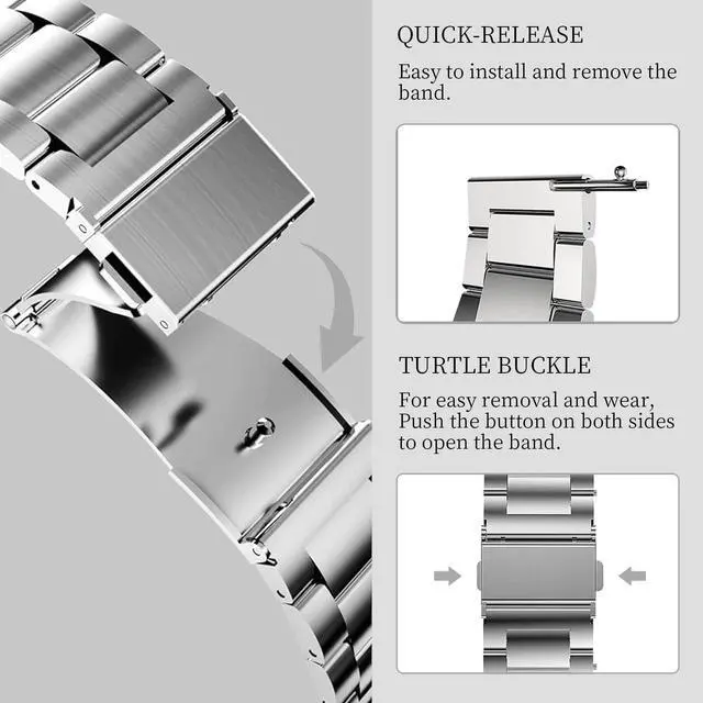 Alt view image 3 of 7 - 22mm Watch Strap Metal for Amazfit Balance/Bip 6/Bip 5 Replacement Band for Amazfit GTR 4/GTR 4 Pro/GTR 3/GTR 3 Pro/GTR 2/GTR 2e/GTR 47mm/Stratos,Stratos 2,2S,3/Pace for Men Women