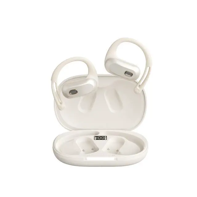 Alt view image 2 of 7 - Open Ear Headphones,Silicone Ear Hanger,360-Degree Panoramic Sound,Air Conduction, LED Display,IPX7 Waterproof, Wireless Earbuds for Meeting, Driving,Traveling (Black)