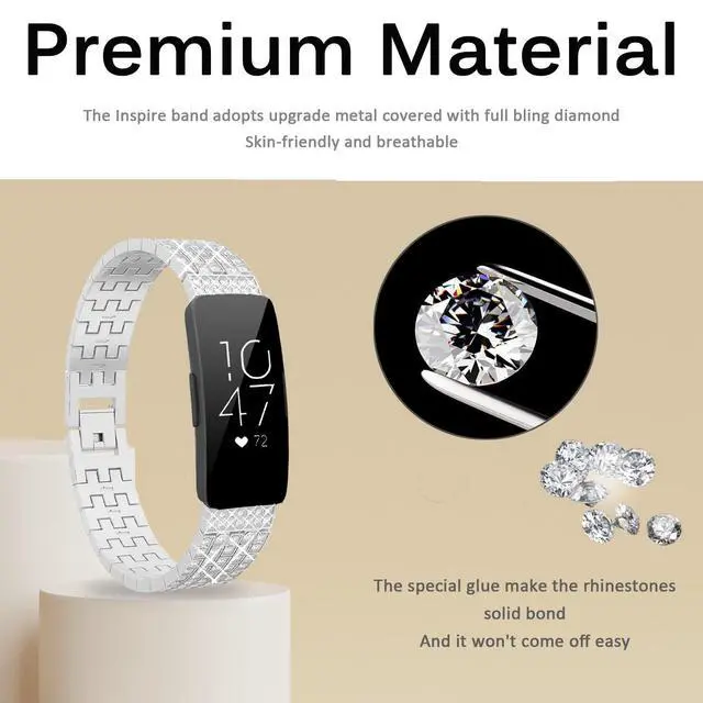 Alt view image 3 of 7 - Compatible for Fitbit Inspire Band, Inspire 2 Bling Band, Inspire HR Band with Diamond Crystal Metal Bling Replacement Strap Band for Fitbit Inspire/Inspire 2/Inspire