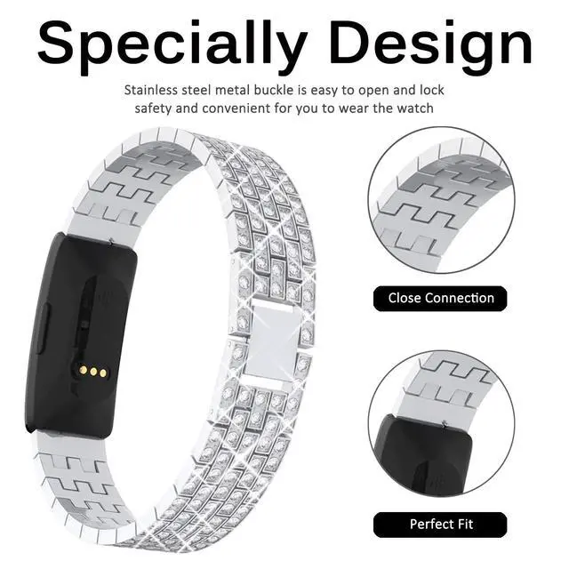 Alt view image 4 of 7 - Compatible for Fitbit Inspire Band, Inspire 2 Bling Band, Inspire HR Band with Diamond Crystal Metal Bling Replacement Strap Band for Fitbit Inspire/Inspire 2/Inspire