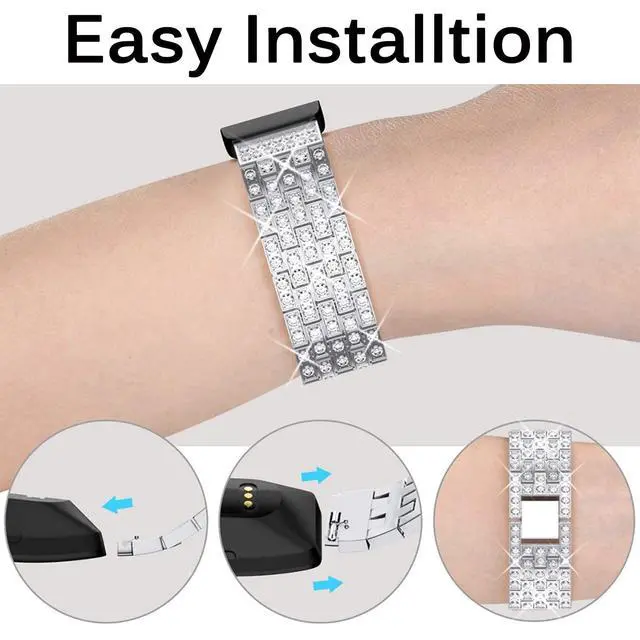 Alt view image 5 of 7 - Compatible for Fitbit Inspire Band, Inspire 2 Bling Band, Inspire HR Band with Diamond Crystal Metal Bling Replacement Strap Band for Fitbit Inspire/Inspire 2/Inspire