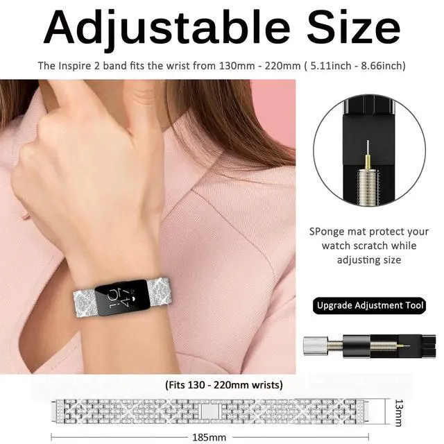 Alt view image 6 of 7 - Compatible for Fitbit Inspire Band, Inspire 2 Bling Band, Inspire HR Band with Diamond Crystal Metal Bling Replacement Strap Band for Fitbit Inspire/Inspire 2/Inspire