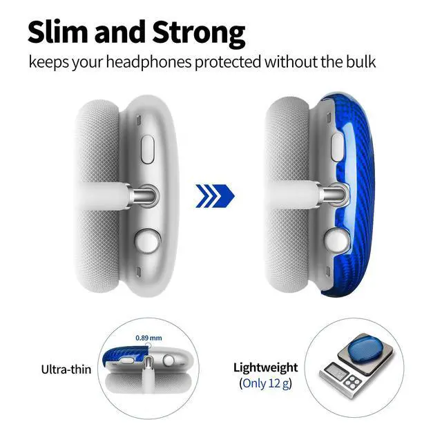 Alt view image 3 of 7 - Case Cover Compatible with AirPods Max Glossy Blue | Glass Fiber Glossy Ear Cups Covers,Hard Protective Anti-Scratch case Compatible with AirPods Max 2/1(Blue)