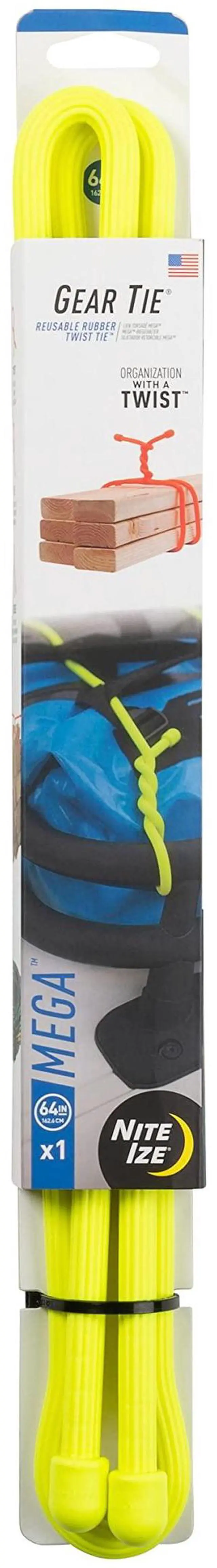 Main image of Inc. GTM64-33-R6 Gear, Original Reusable Rubber Mega-Sized, 2X Bigger + Stronger for Heavy Duty Projects, 64 Inch, Black, Made in The USA Twist Tie, 64", Neon Yellow