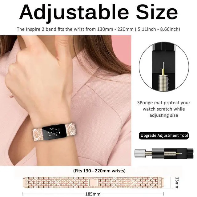 Alt view image 6 of 7 - Compatible for Fitbit Inspire Band, Inspire 2 Bling Band, Inspire HR Band with Diamond Crystal Metal Bling Replacement Strap Band for Fitbit Inspire/Inspire 2/Inspire