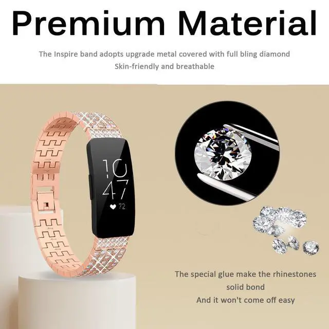 Alt view image 3 of 7 - Compatible for Fitbit Inspire Band, Inspire 2 Bling Band, Inspire HR Band with Diamond Crystal Metal Bling Replacement Strap Band for Fitbit Inspire/Inspire 2/Inspire