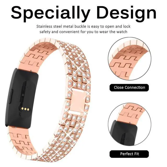 Alt view image 4 of 7 - Compatible for Fitbit Inspire Band, Inspire 2 Bling Band, Inspire HR Band with Diamond Crystal Metal Bling Replacement Strap Band for Fitbit Inspire/Inspire 2/Inspire